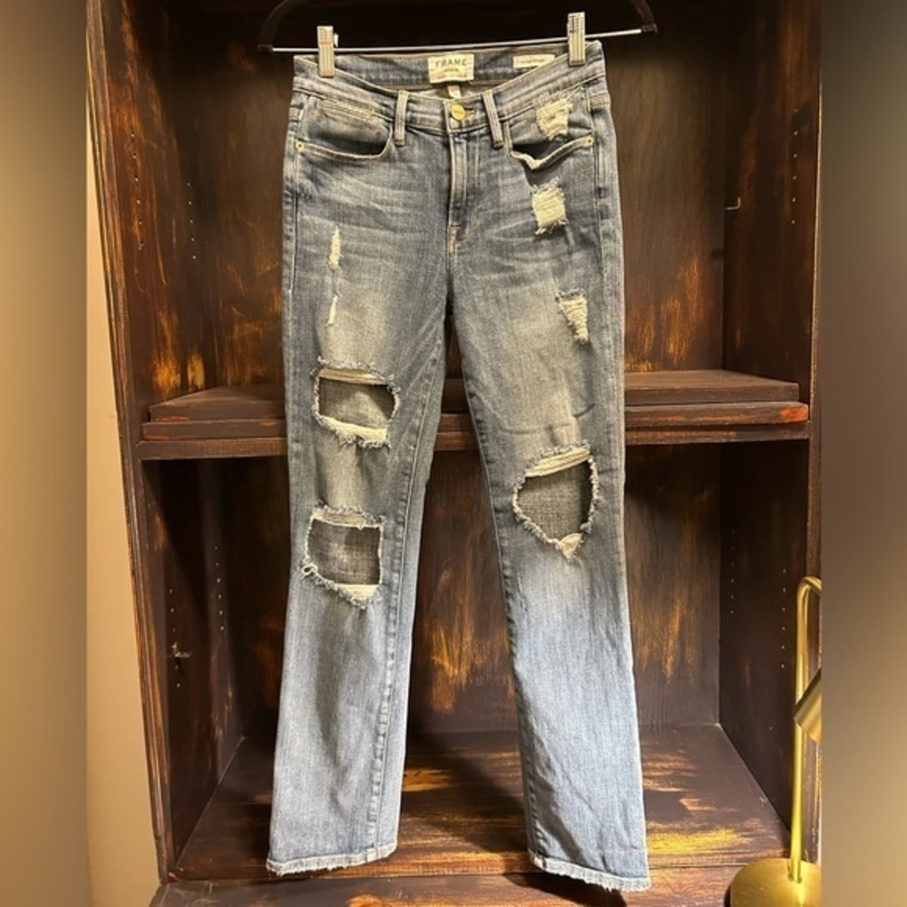 FRAME Denim Le High Jeans | Straight leg | Distressed | Size 25